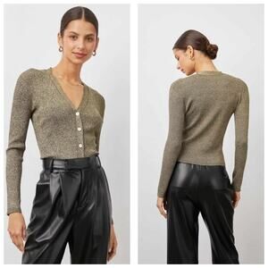 NWT Rails Beau Luxe Cardigan Size Large Gold Metallic Ribbed